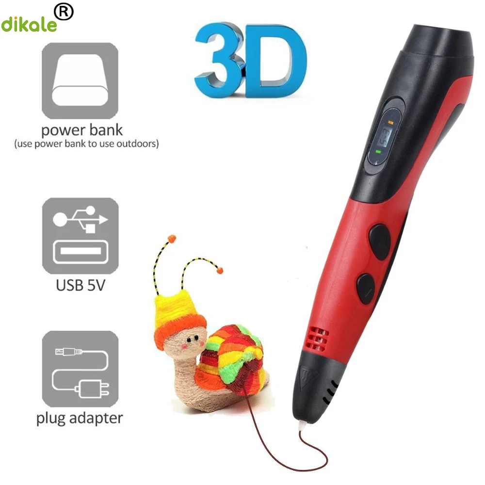 Dikale 1 75 мм PLA DIY 3D ручка для печати светодиодный экран Ручка рисования + нить