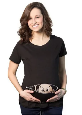 Одежда для беременных; футболки с мультяшным принтом; топы для беременных; футболки для беременных женщин; Рождественская Одежда для беременных; большие размеры - Цвет: Black Tee