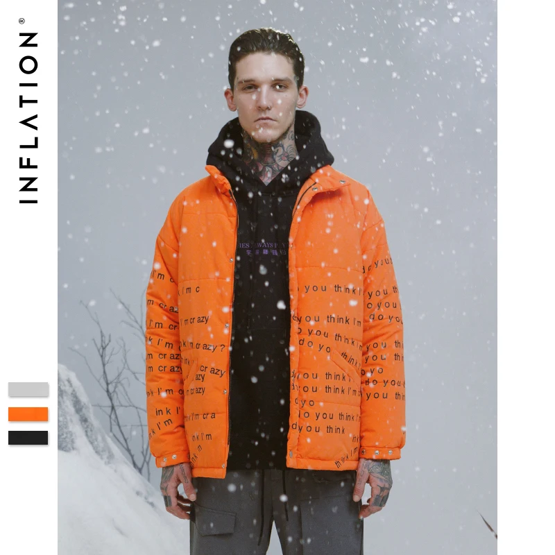 Утепленное пальто с буквенным принтом, Мужская теплая зимняя куртка, повседневная верхняя одежда, мужская оранжевая парка, мужское модное пальто, новинка 8730W