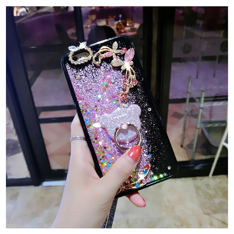 

For Samsung galaxy s7 edge s8 s9 plus note8 Luxury rhinestone bear heart buckle Butterfly Liquid sparkle phone case cover