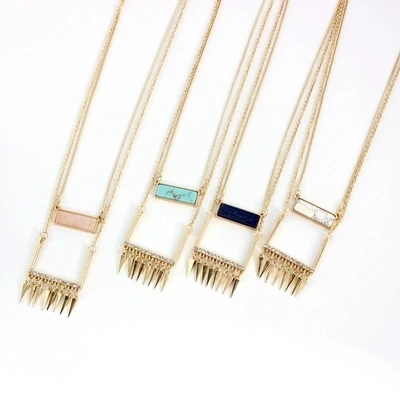 

2016 New Row Rivet tassel chokers necklace Double Layer Chain Multicolor stone necklace