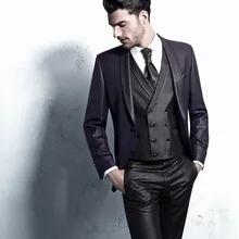 Модные фиолетовый костюм мужские свадебные костюмы шалевыми лацканами мужские смокинги Жених костюмы костюм из трех предметов(куртка+ Брюки для девочек+ жилет+ галстук