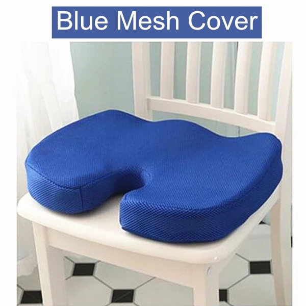 Подушка для стула из пенополиуретана с эффектом памяти, ортопедическая подушка для спины автомобиля, геморроидное сиденье, задняя кость, копчик, защитный коврик, офисный диван - Цвет: Memory Blue Mesh