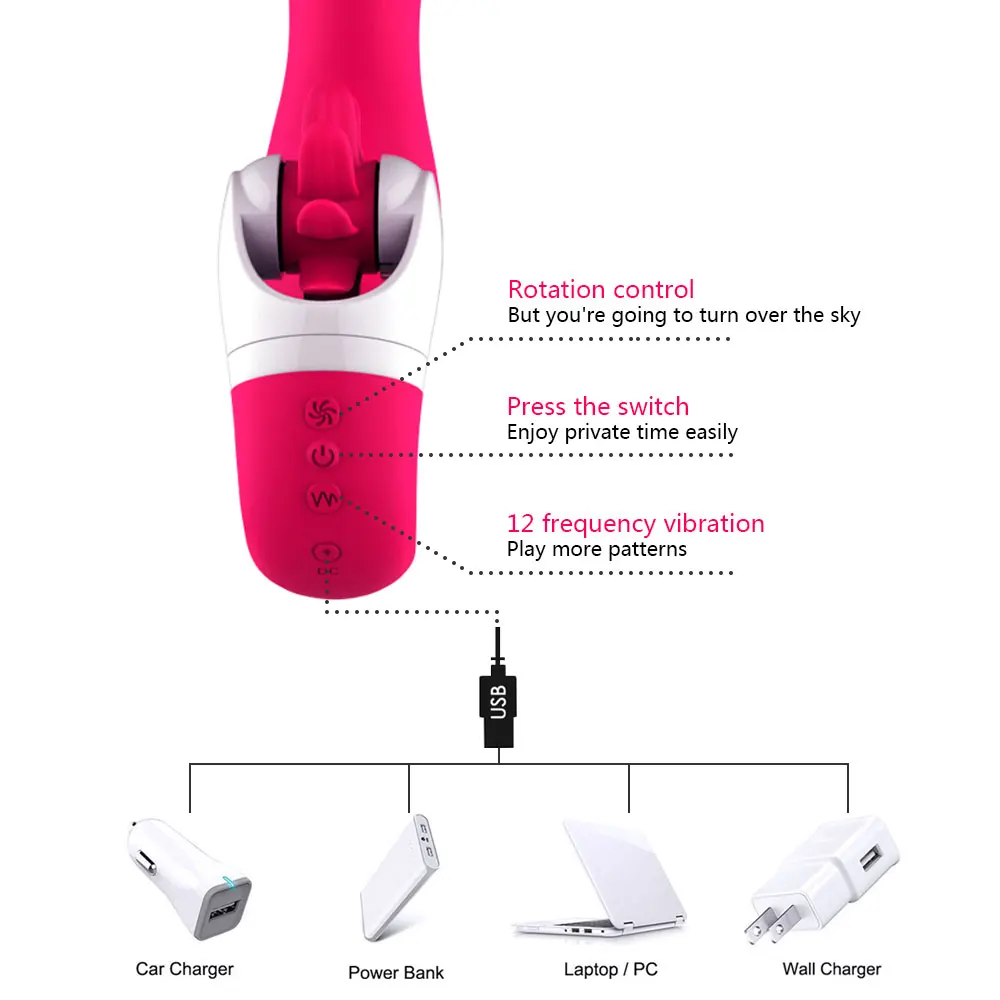 Dildo Vibrator Fast rotating tongue for stimulates clitoris Sex Toys for Women Powerful Dual Motors Vibrators