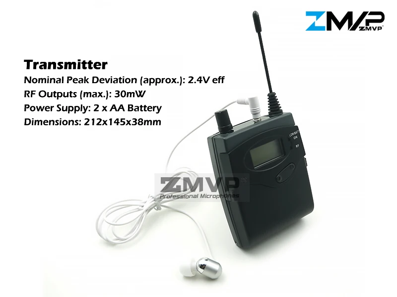 ZMVP 300 IEM G2 профессиональный монитор в ухо Беспроводная система с одиночным в ухо бодипак передатчик набор для сценического представления