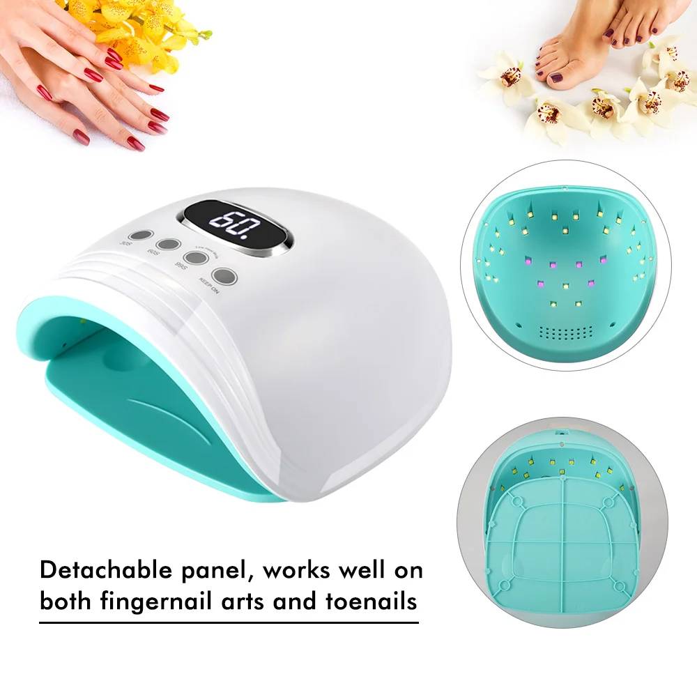 

60W UV LED Nail Lamp for Gel Polish Nail Dryer with 3 Timer Setting Auto-sensor Dual Light Source Fingernails Toenails Nail Art Lamp