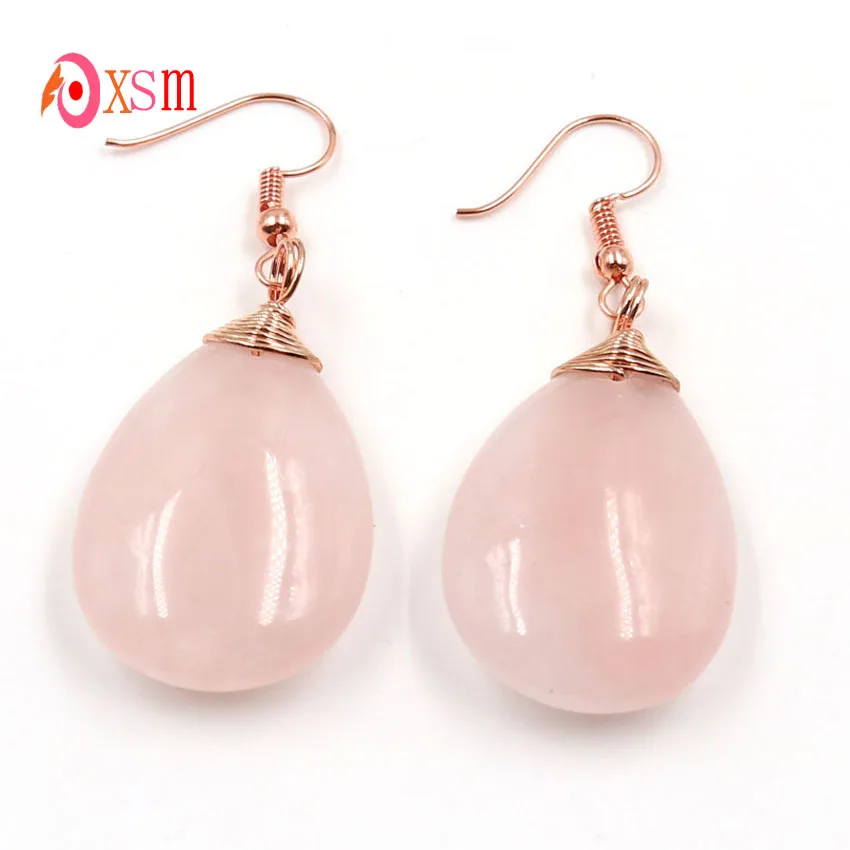 

xinshangmie 1 Pair Trendy Rose Gold Color Winding Natural Rose Quartzs Water Drop Earrings for Women Summer Style Charms Jewelry
