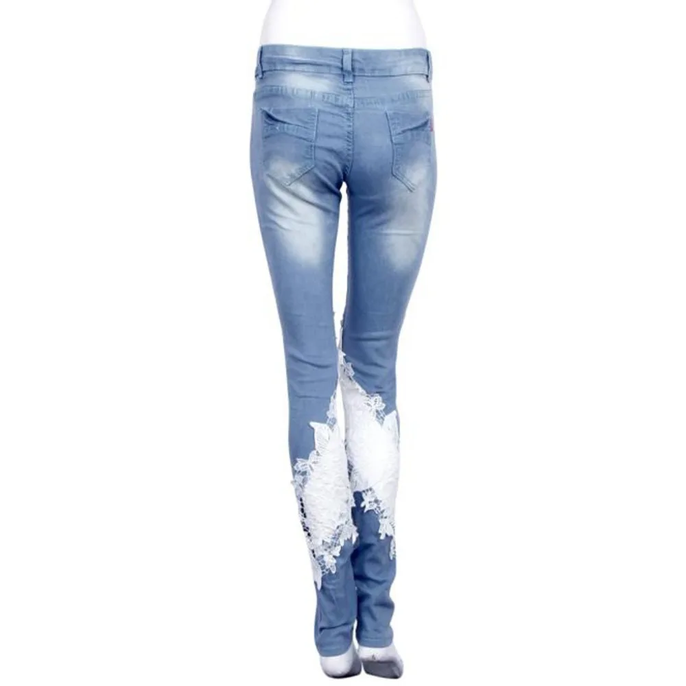 Женские джинсовые брюки, кружевные женские джинсы, Стрейчевые узкие брюки, узкие брюки-карандаш, Прошитые джинсы W320