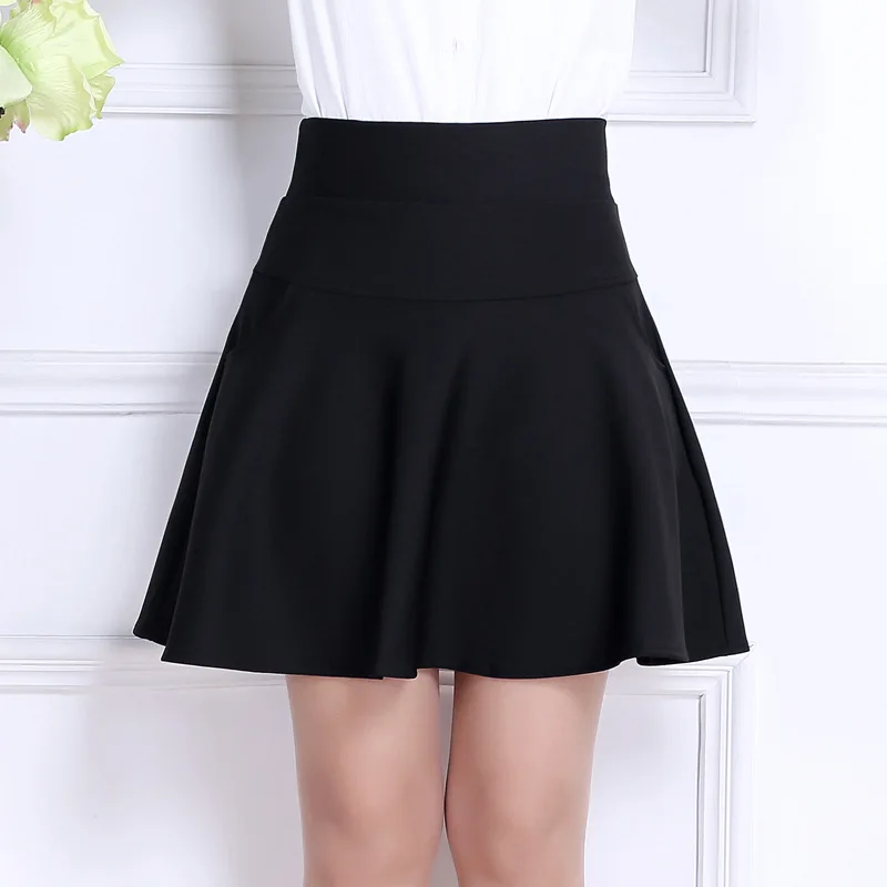 

2019 Spring&autumn Sexy Mini Skirt Korean Slim Solid Color Pocket Elastic High Waist Pleated Skirt Plus Size Black A Line Skirt