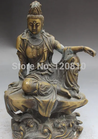 

Free Shipping JJJ000++7" Chinese Buddhism Bronze Kwan-yin Guan Yin Bodhisattva Goddess Statue