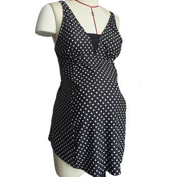 

Wave Point Printing European American Style Pregnant Women Skirt Swimwear Conservative Holiday Separate Swimsuit With Breast Pad
