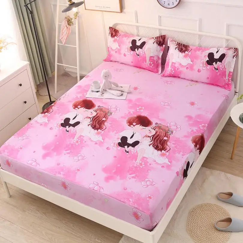 New Pink Cartoon Style Printing Bed Mattress Cover Protector Air-Permeable Home Textile Grippers Linens | Дом и сад
