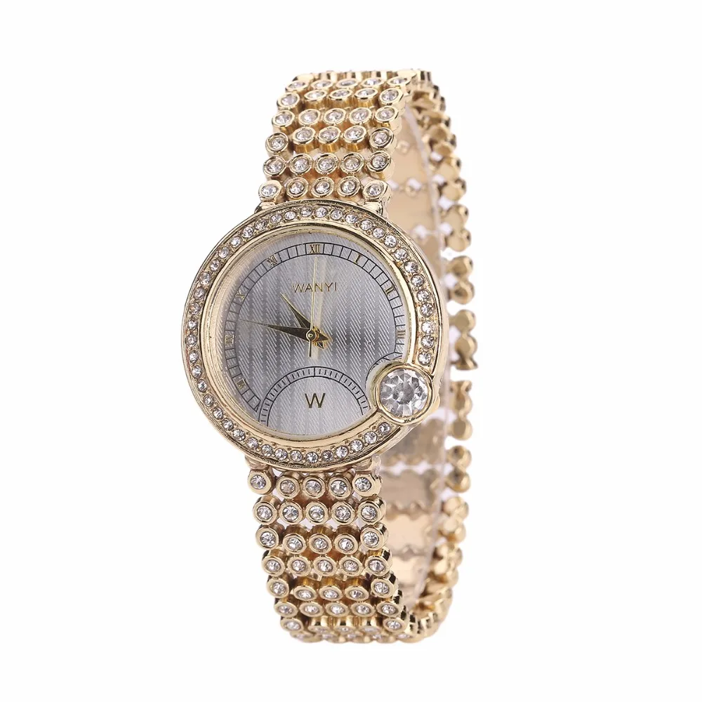 

Hesiod Top Brand Luxury Wristwatch Women Full Rhinestone Band Golden Quartz Wrist Watch Ladies Casual Wedding Relogio
