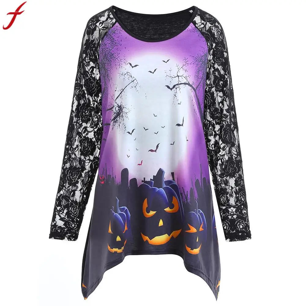 womens tops and blouses Women Patchwork Pumpkin Print Long Sleeve Tops