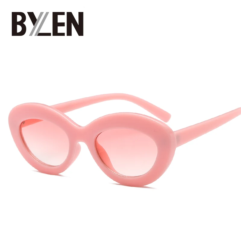 

2019 Luxury Women Oval Sunglasses Vintage Cute Pink Cateye Sunglass Elegant de sol Thick Frame Round Sun Glasses UV400