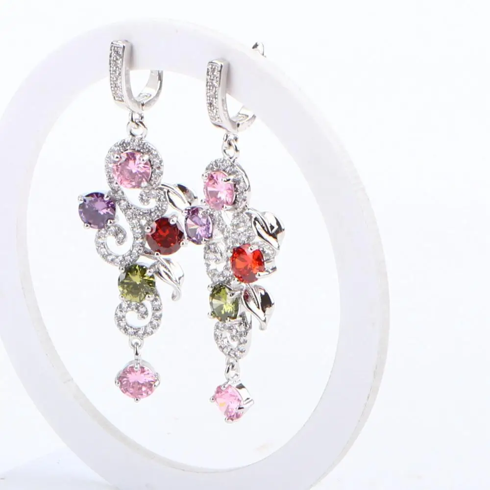 Kopen Multicolor Zirconia Zilver 925 Bruids Sieraden Sets Voor Vrouwen Wedding Oorbellen Armband Ring Ketting Hanger Set Geschenken Box