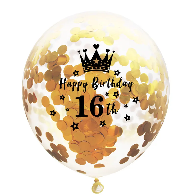 12 дюймов с днем рождения короны цифры шары с золотыми конфетти прозрачные латексные шары для 30го 40го дня рождения