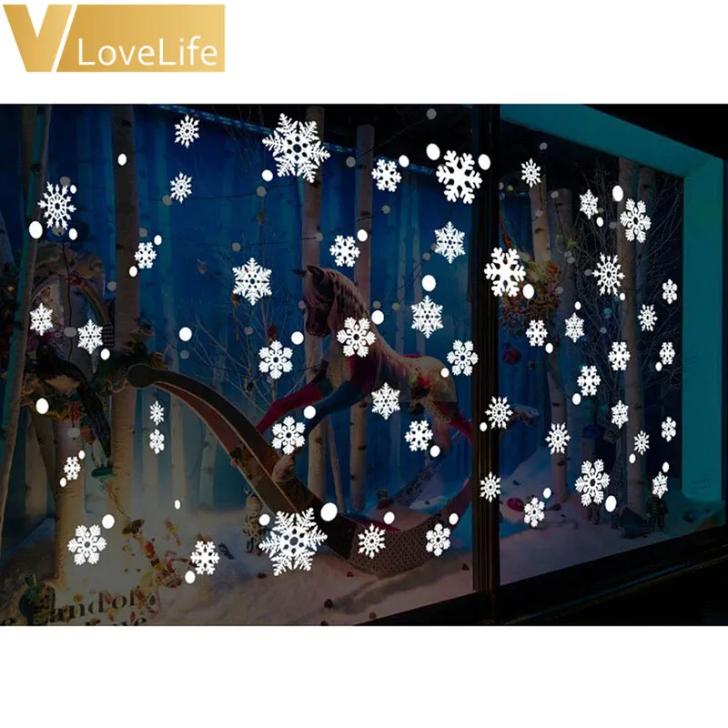 48pcs/set Christmas Window Snowflake Stickers Office Christmas Party Supplies Winter Wall Stickers New Year Xmas Decorations