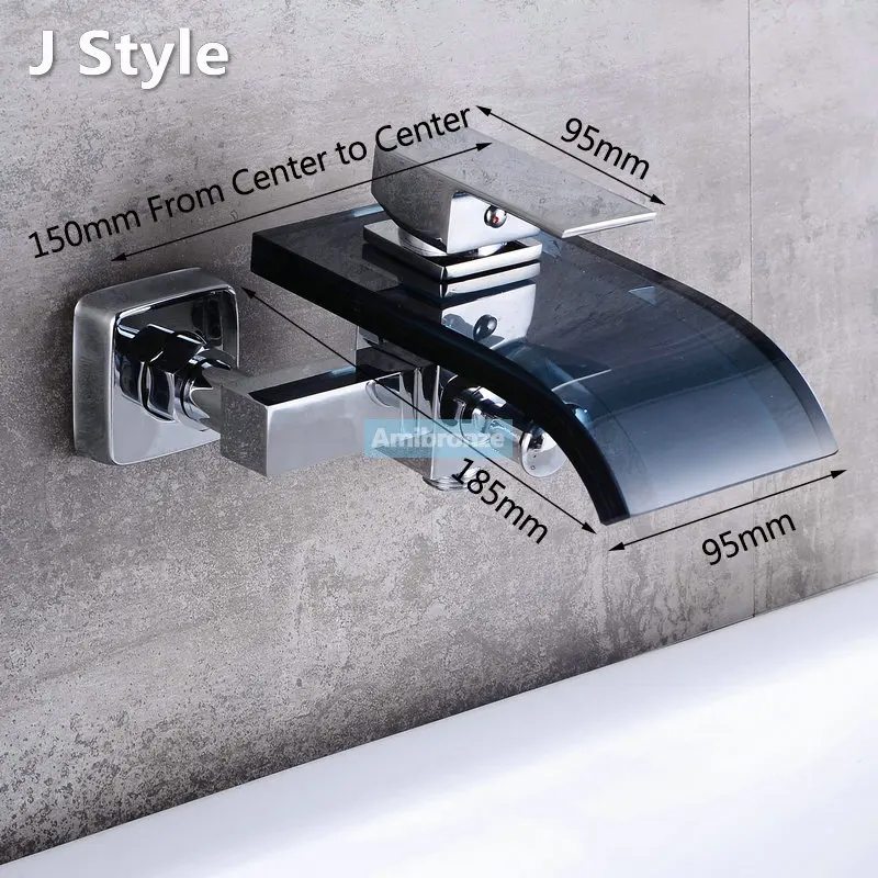 Роскошная ванная комната Большой водопад для ванны, хромированный латунный смеситель стеклянный носик в стену кран - Цвет: J Style