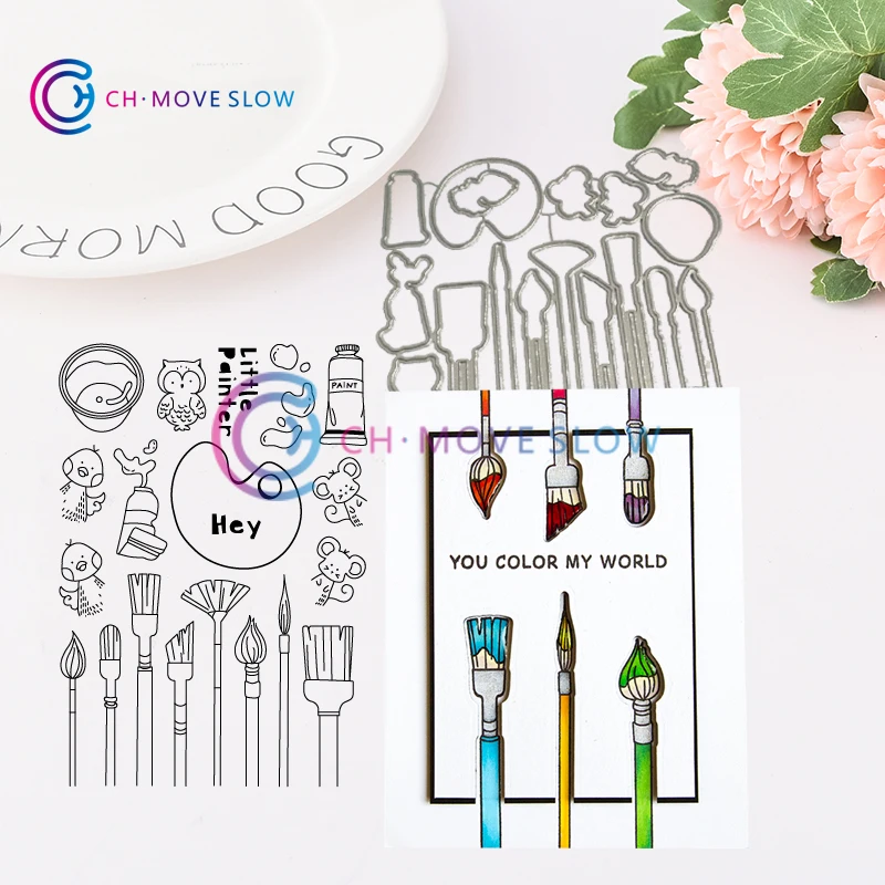 

CH LITTLE PAINTERS Stamps and Cutting Dies Metal Cutting Dies and stamps DIY Scrapbooking Card Stencil Paper Craft Handmade