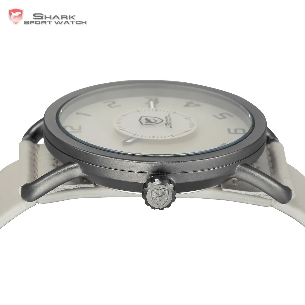 Caribbean Rough Shark Sport Watch Beige Men Quartz Luxury Turntable Second Hand Waterproof Simple Design Leather Watches /SH524