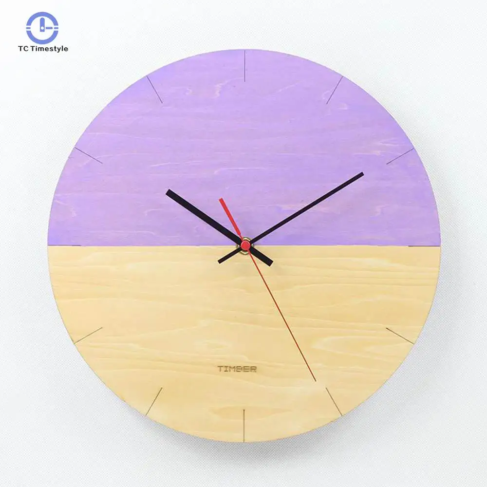 

12-inch Simple Wall Clock Creative Half-empty Wooden Wall Clocks For Living Room Bedroom Silent Quartz Watches