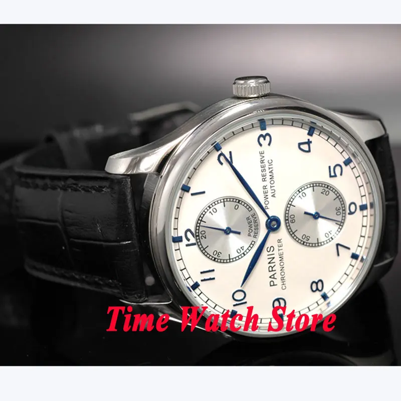 

Parnis watch 43mm Power reserve silver dial Black Leather Strap ST2542 Automatic movement Men's watch 99 relogio masculino