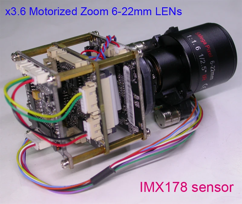 Моторизованный зум 6-22 мм объектив 5.0MP 1/1. " IMX178 CMOS сенсор+ Hi3516A IP CCTV камера Модуль платы блока программного управления+ кабель LAN