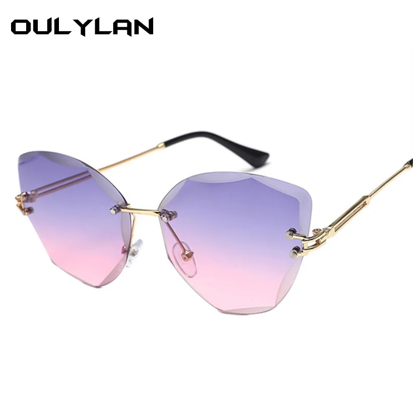 

Oulylan Cat Eye Sunglasses Women Luxury Brand Designer Rimless Sun Glasses Gradient Shades Cutting Lens Female Eyewear UV400