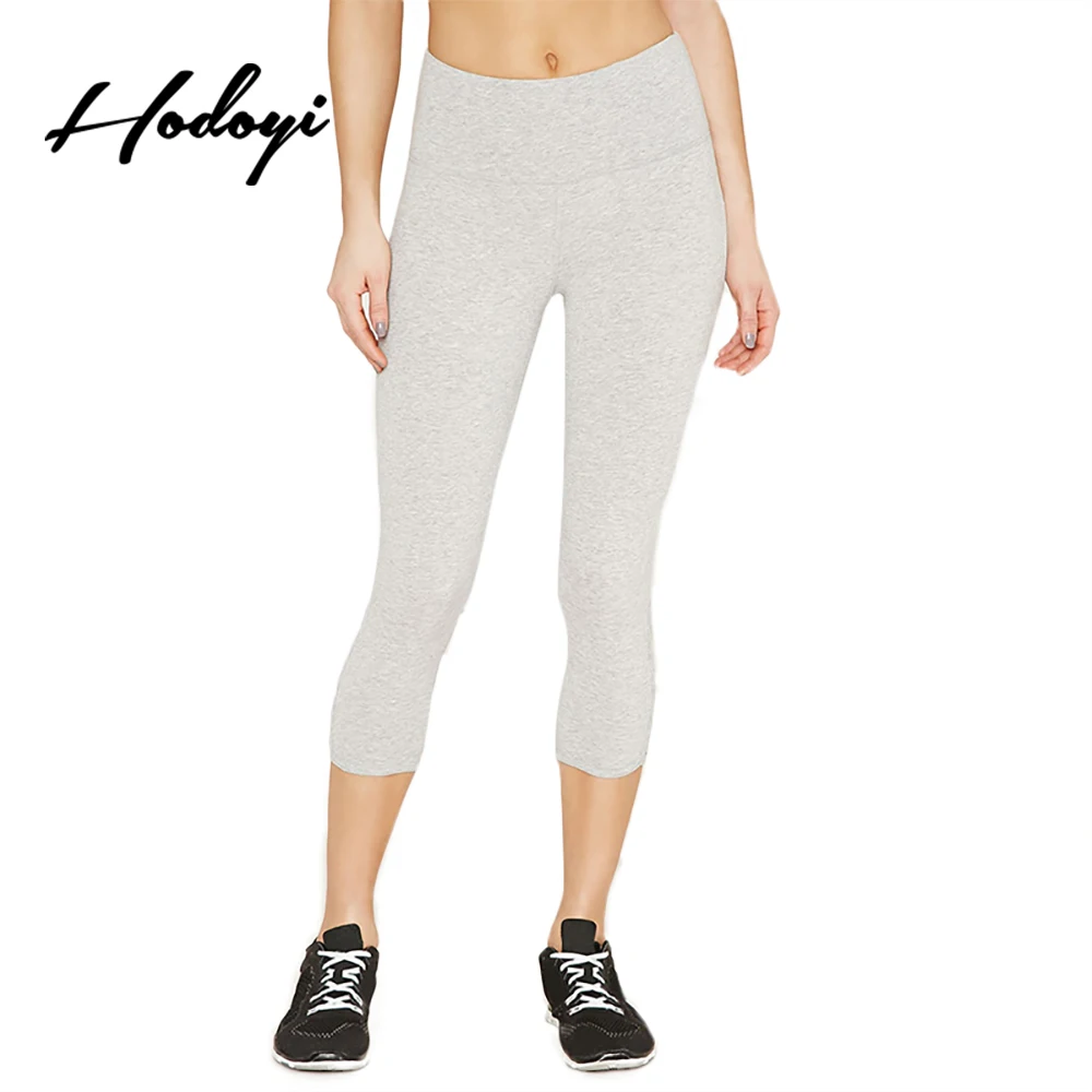 Hodoyi Gray Cotton Cropped Pants Women Elastic Waist Basic Pants Female