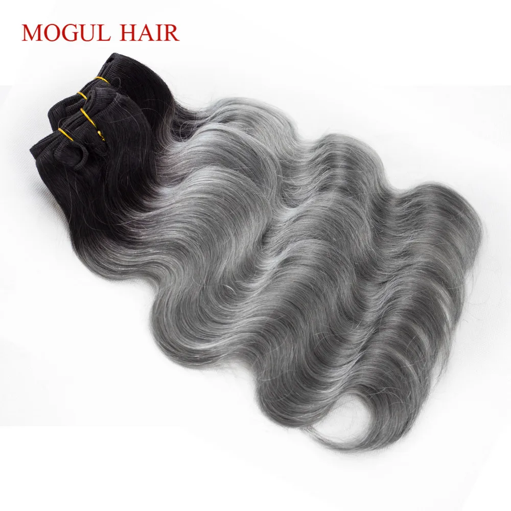 MOGUL HAIR T 1B темно серые Омбре человеческие волосы 2/3 пучки с кружевом Закрытие