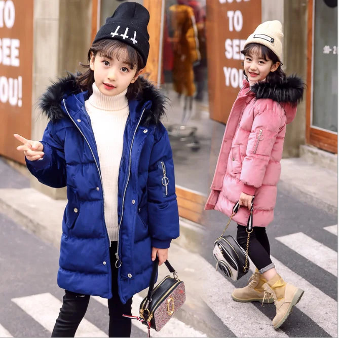 

2018 New Fashion Children Winter Jacket Girl Winter Coat Kids Warm Thick Fur Collar Hooded long down Coats For Teenage 4Y-14Y