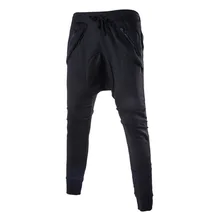 Новая мода открытый эластичный пояс молния Pockage свободные шаровары для мужчин промежность дизайн джоггеры мотобрюки человек хип хоп