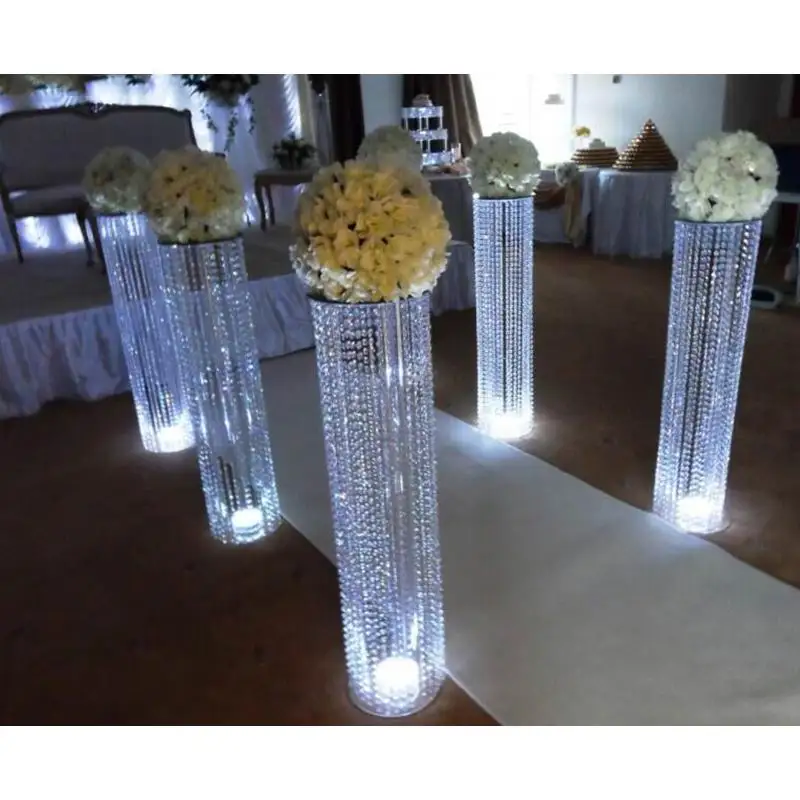 PEANDIM 10pcs 120cm Tall Acrylic Crystal Wedding Table Centerpieces Events Road Lead Flower Holder Engagement Party Decorations