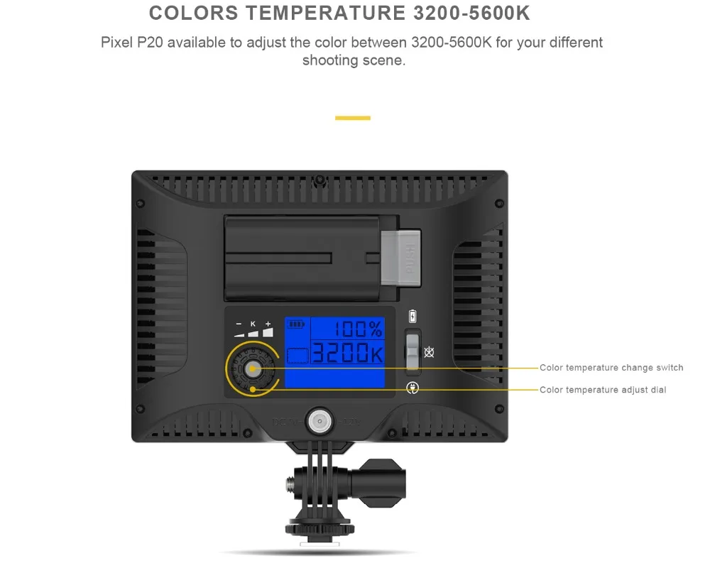 Pixel P20 светодиодный светильник для видеосъемки с ЖК-дисплеем, двухцветный и Диммируемый студийный светодиодный светильник для цифровой видеокамеры