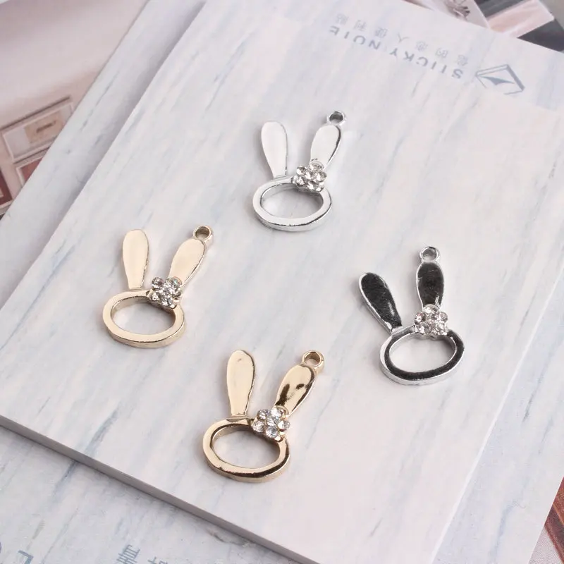 50pcs/lot 11*19mm Zinc Alloy Gold/Silver Color Crystal Rabbit Charms For Bracelet Necklace DIY Jewelry Making | Украшения и