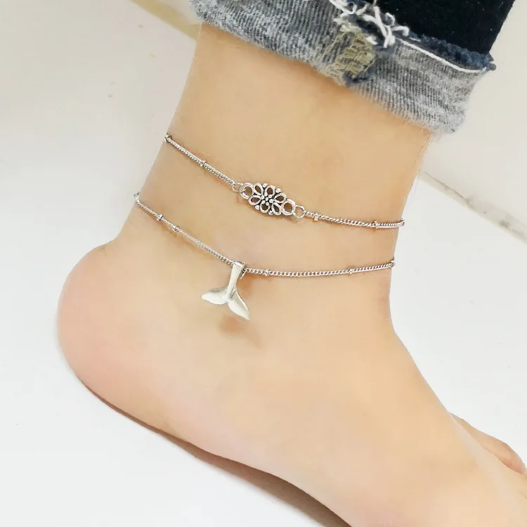 

Free Shipping 2019 Fashion New Anklet Personality Mermaid Hollow Heart Multi-layer Anklet Ladies Wholesale Sales Ankle Chain
