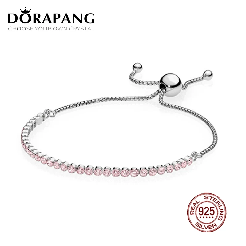 

DORAPANG 2018 New 100% 925 Sterling Silver Bracelet Pink Sparkling Strand Bracelet Pink CZ For Women of Fashion DIY Gift Jewelry