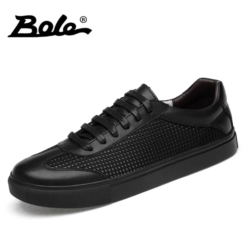 

BOLE Large Size 38-46 Genuine Leather Casual Shoes Breathable Men Flat Shoes Lace Up Non-slip Men Sneakers Fashion Casual Shoes