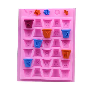 

Flower pot Letter Shape Silicone Fondant Mold DIY Sugar Cake Chocolate Pudding Candy Pastry Making Baking Mould Tools