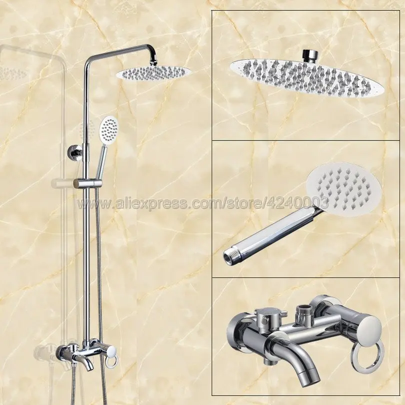 

Bathroom 8" Rainfall Shower Faucet Set Chrome Finish Single Handle Bath Shower Mixer Taps Wall Mounted with Handshower Krs339