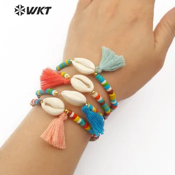 

WT-B450 The new Arrival!!Sweet Romantic Style Green Howlite Beads Shell Bracelet With Tassels For Women's Exquisite Jewelry