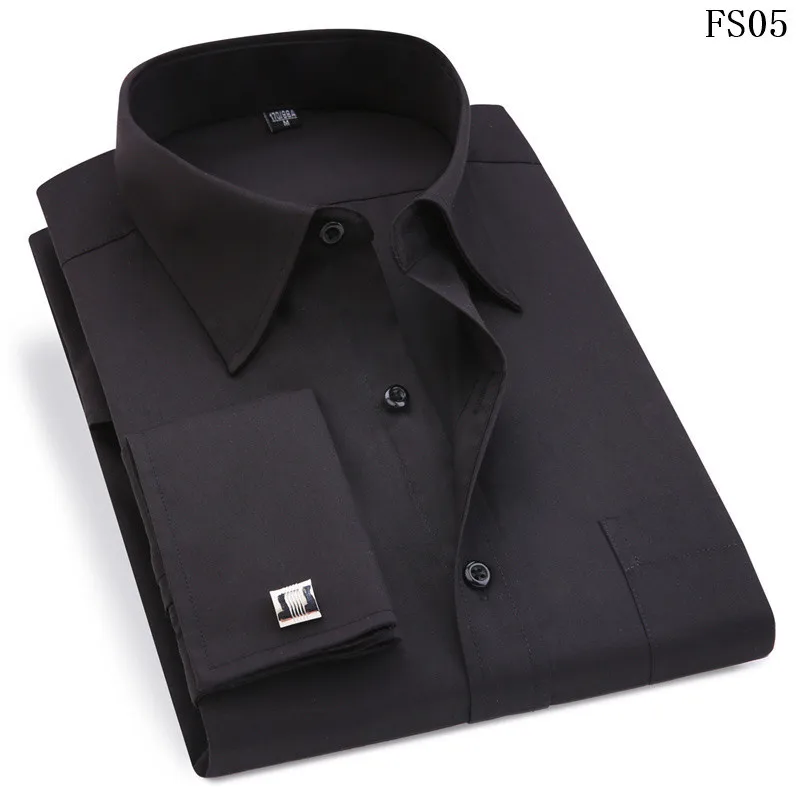 FS05 Black Классические черные французские запонки, мужская деловая одежда, рубашка с длинным рукавом, мужская рубашка с отворотом, мужская повседневная рубашка 4XL 5XL 6XL - Цвет: FS05 Black