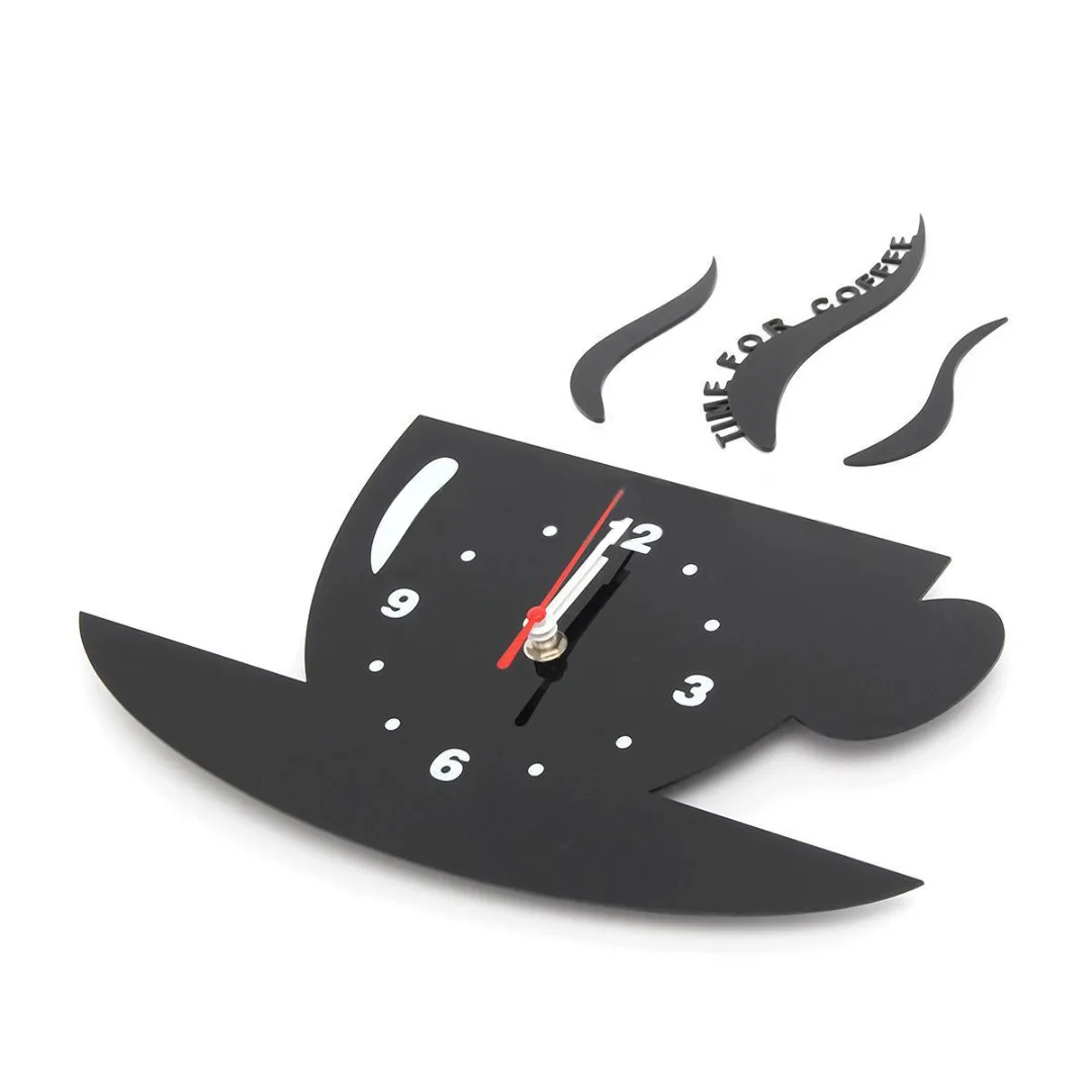 JX-LCLYL 3D DIY Mirror Wall Clock Home Decor Creative Modern Design Acrylic  Coffee Cup Living Room Decorative Time for Coffee