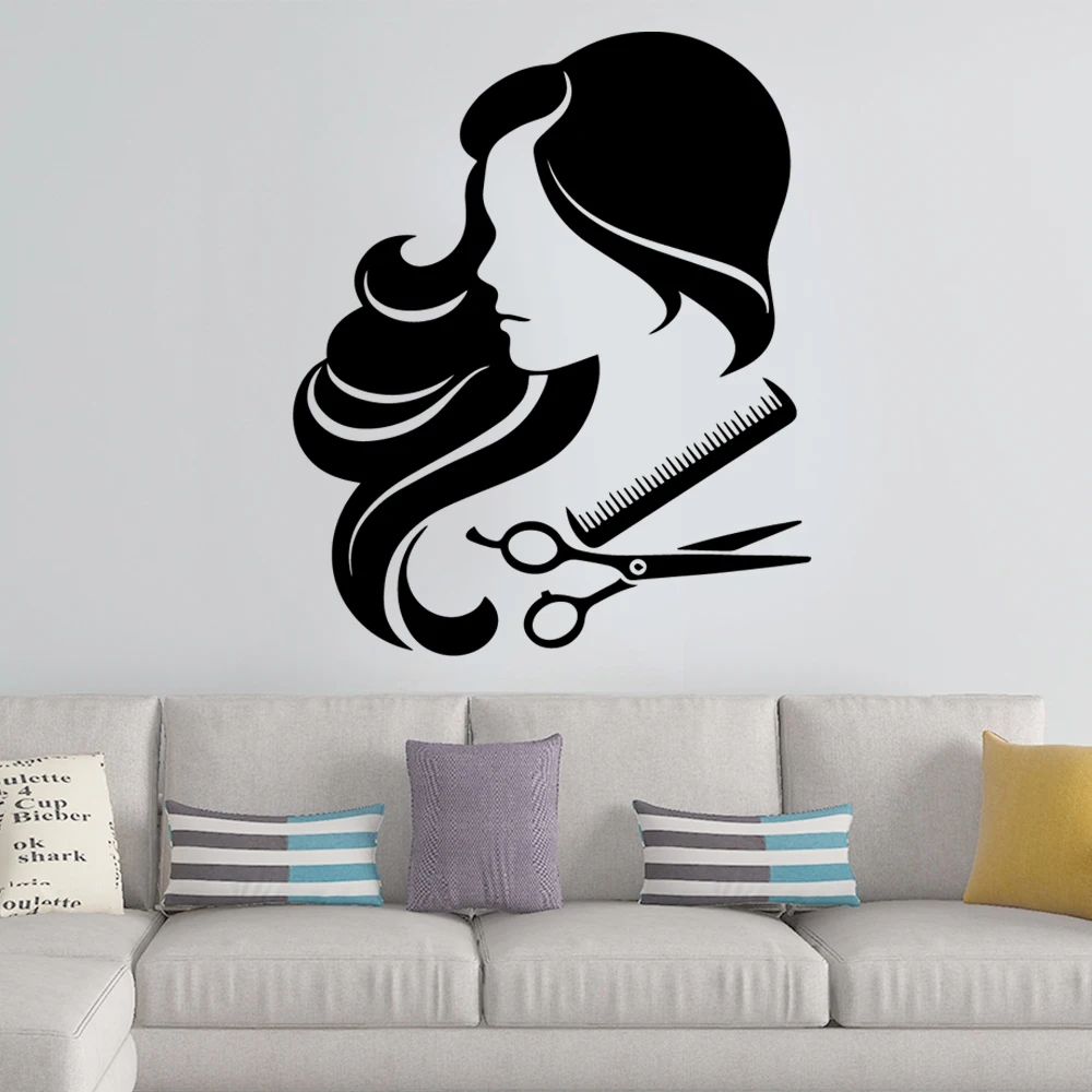 Горячая женские волосы срезанные наклейки на стены для парикмахера Наклейка на стену s виниловая роспись прическа Наклейка на стену