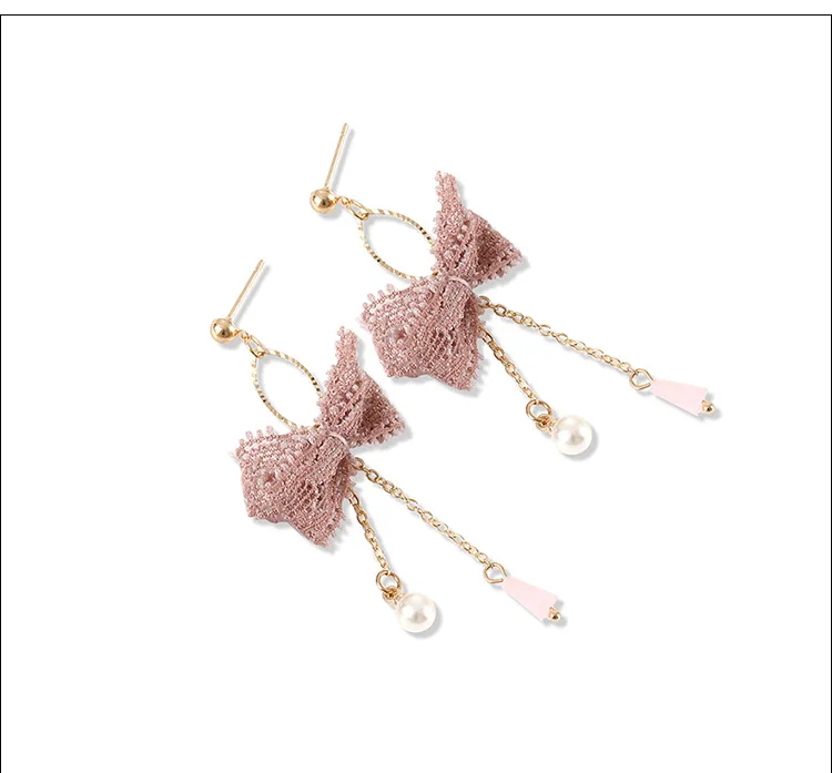 

Seblasy Lace Tie Pearl Dangle Earrings For Women Long Chain Sexy Lady Temperament Crystal Earrings Jewelry Birthday Gift