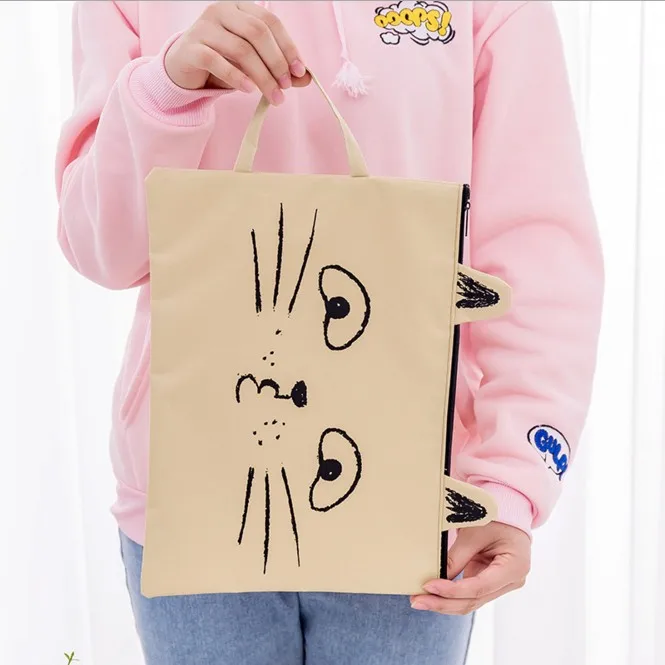1PC Kawaii Kitty Cat Cute ZiP Fabric File Folder Document Notebook Organizer Handbag Students Office Stationery