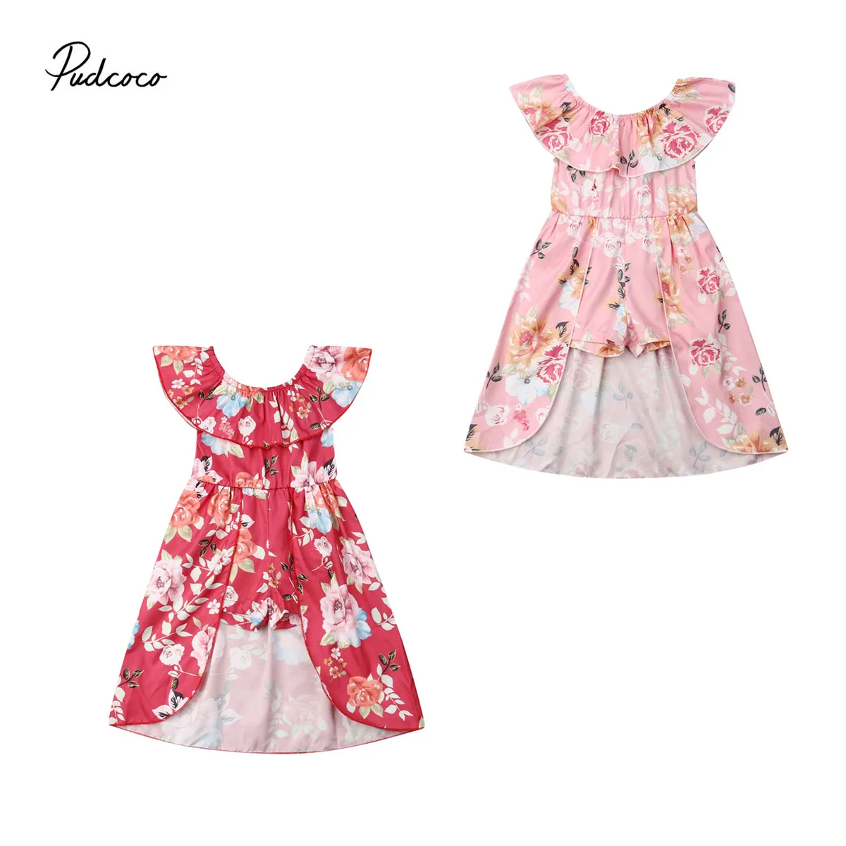 

2019 Brand Baby Girls Dress Toddler Kids Clothes Bohemian Ruffle Off Shoulder Romper Playsuit Long Sundress Holiday Flower Dress