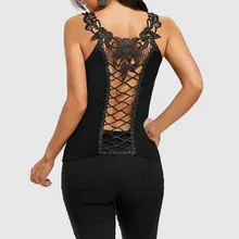 2018 Women Summer Tank Tops Tees Lace Trim Lattice Back Sexy Women Fashion Female Hollow Out Camisole Cutwork Elegant Slim Camis plus size cut out lace trim camisole