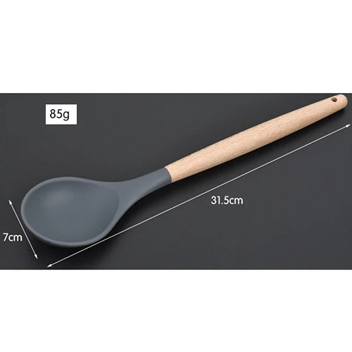 Полезная 8 видов черная силиконовая деревянная лопатка термостойкая суповая ложка антипригарная специальная кухонная лопатка для кухонных инструментов 100gA - Цвет: Round Soup Spoon